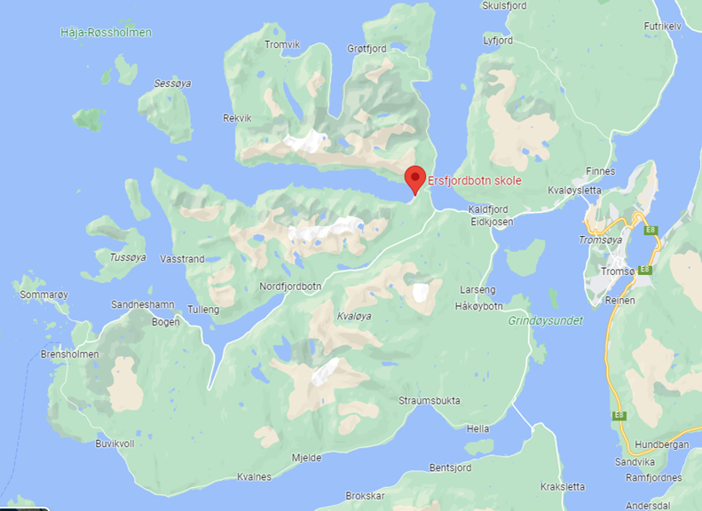 Ersfjordbotn school is situated a 30 minutes’ drive from the centre of Tromsø. Photo from: google maps